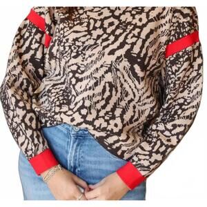 NEW FATE contrast ribbing detail open back sweater in taupe/red